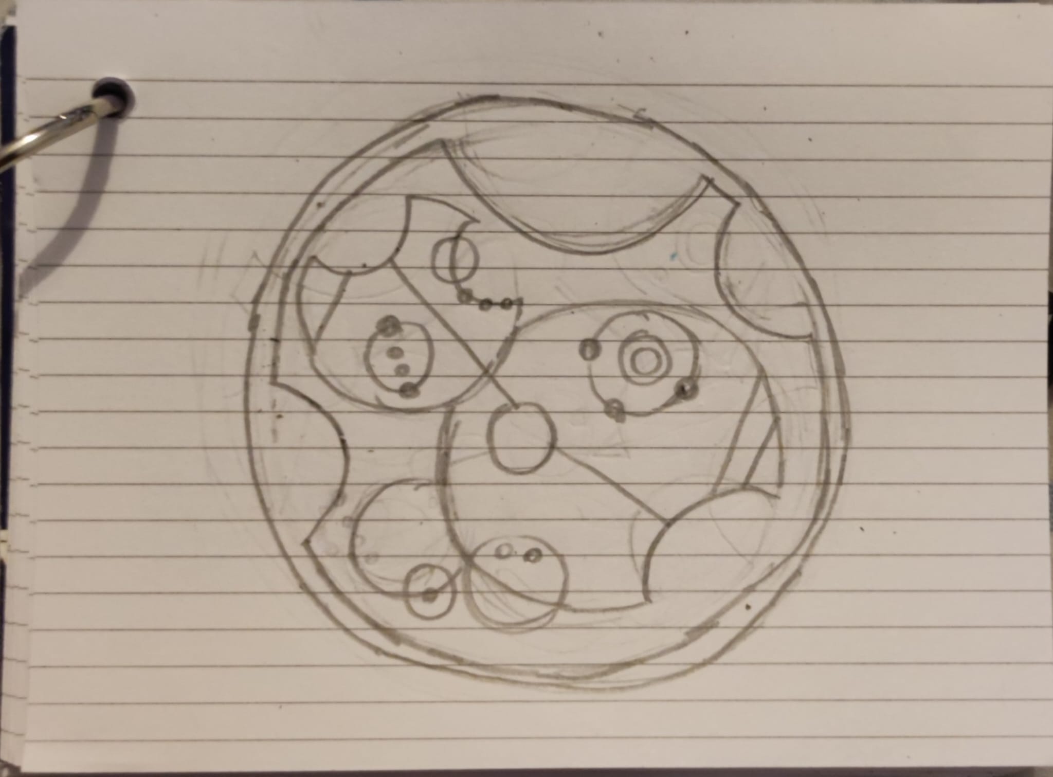 pencil sketch circular gallifreyan reading 'The Sleepy Crow'